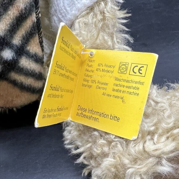 Vintage Sunkid Teddy Bear 11" Stuffed Plush Animal Germany Plaid Scarf Sweater - Picture 5 of 16